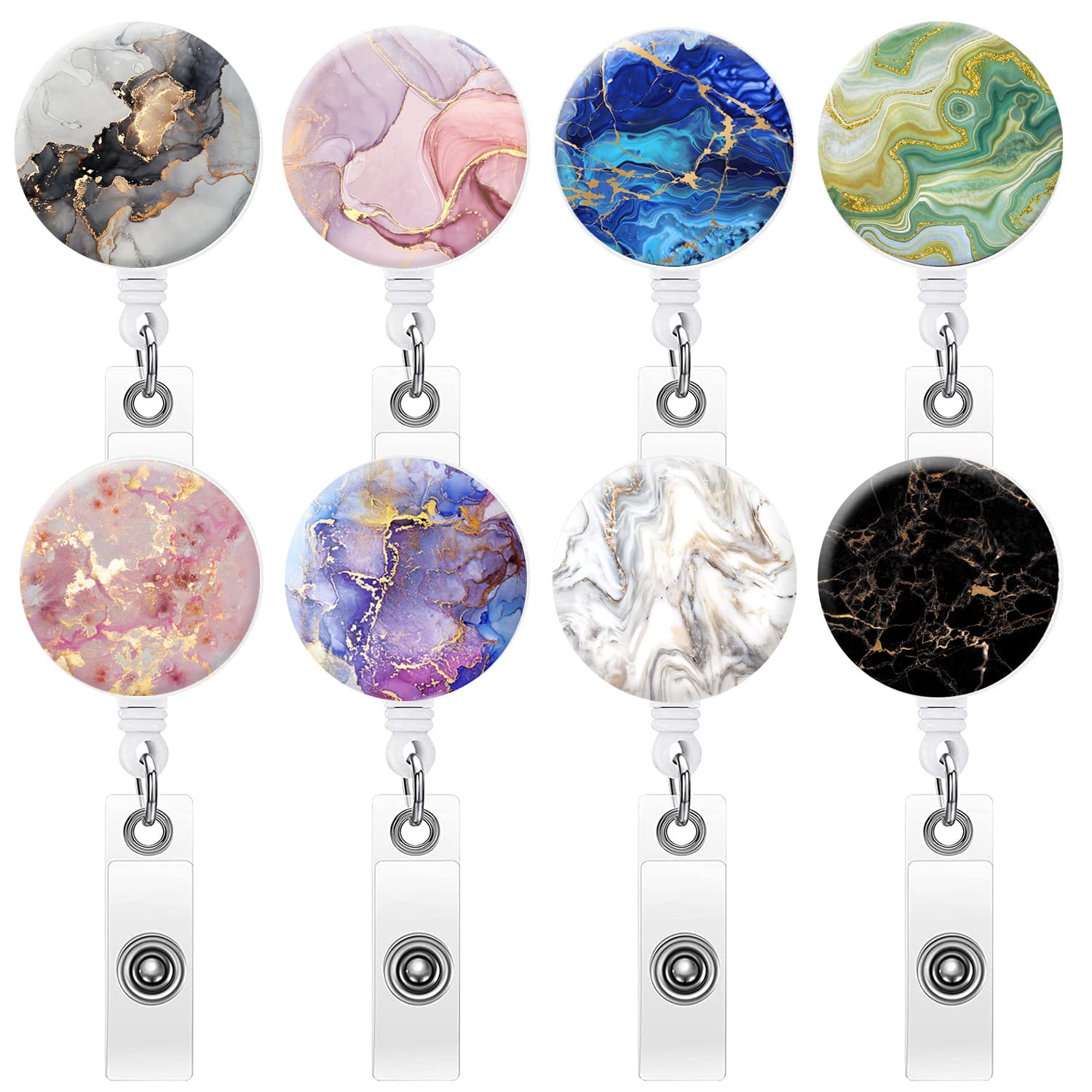 Photo 1 of Nurse Badge Reel Decorative Badge Holder Retractable Badge Holder Carabiner Reel Clip Badge Reel,ID Badge Reels with Alligator Clip (Marble 8pack)