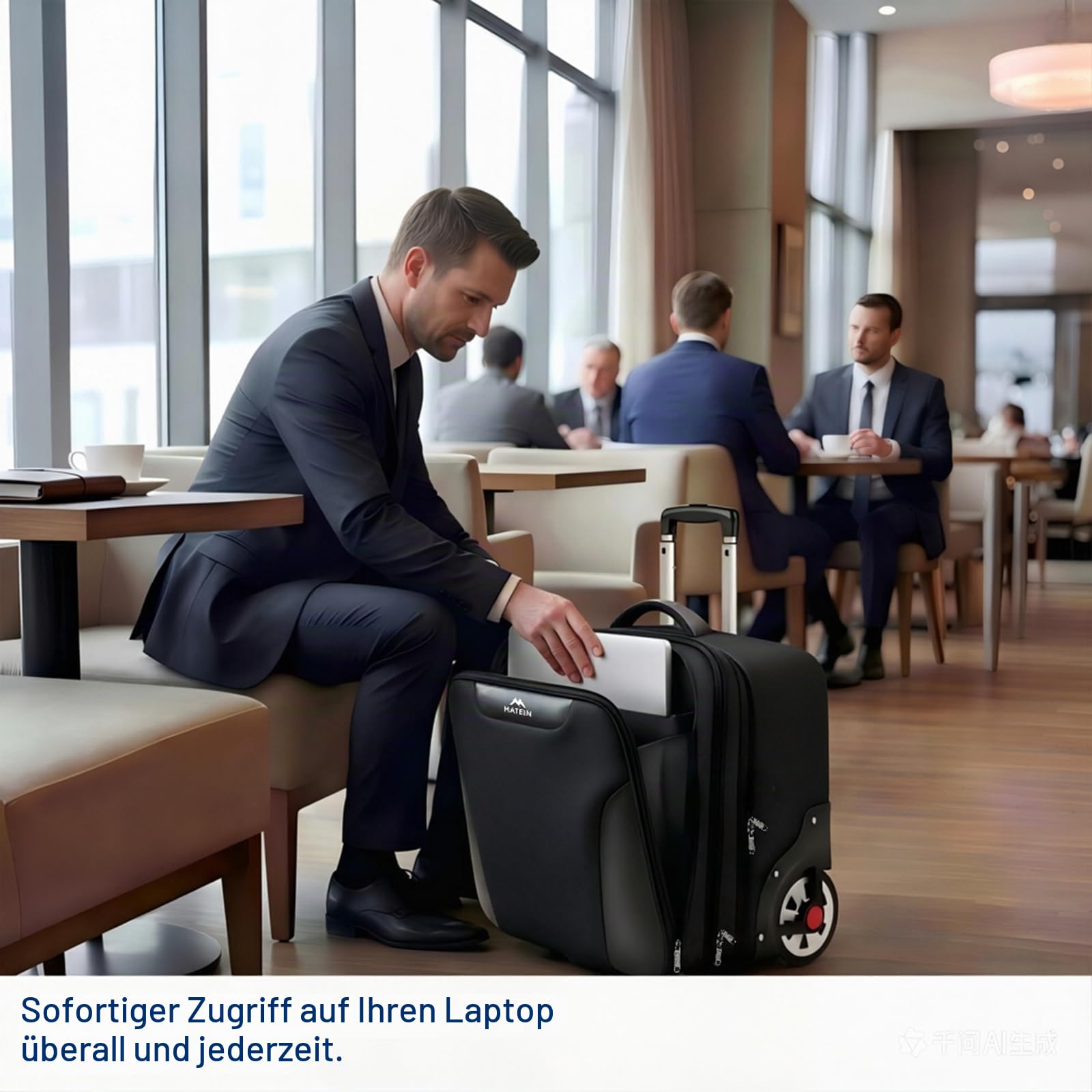 MATEIN Business Trolley mit Großen Rädern, Laptop Trolley 17,3 Zoll mit 3 Packing Cubes, Pilotenkoffer mit Rollen wasserdichte, Aktenkoffer mit Rollen für Herren, Reisen, Arbeit, Schule, Schwarz
