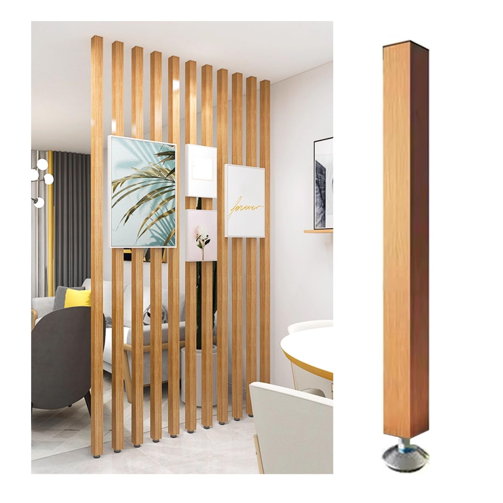 Room Divider,Privacy Screens Columnar with Adjustable Foot,Adjustable Feet Wall Post Partition for Apartment,Floor-to-Ceiling Wooden Partition,Easy Assembly,No Drill(8-pcs,165cm/64.9in/5.41ft)