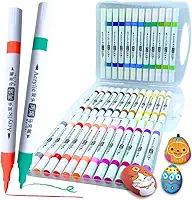 Marcadores de Tinta Premium, Conjunto de Marcadores Acrílicos Ponta Dupla, Ponta Média e Cinzel para Pintura de Tecidos, Pedras, Madeira, Tela, Cerâmica, Vidro, para Crianças e Adultos (36 cores USA)