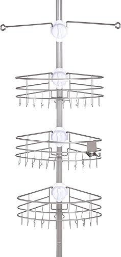 Kenney KN614128 - Carrito de ducha de poste esquinero de metal con tensión de resorte de altura ajustable (6 pies 9 pulgadas a 9 pies) con 3