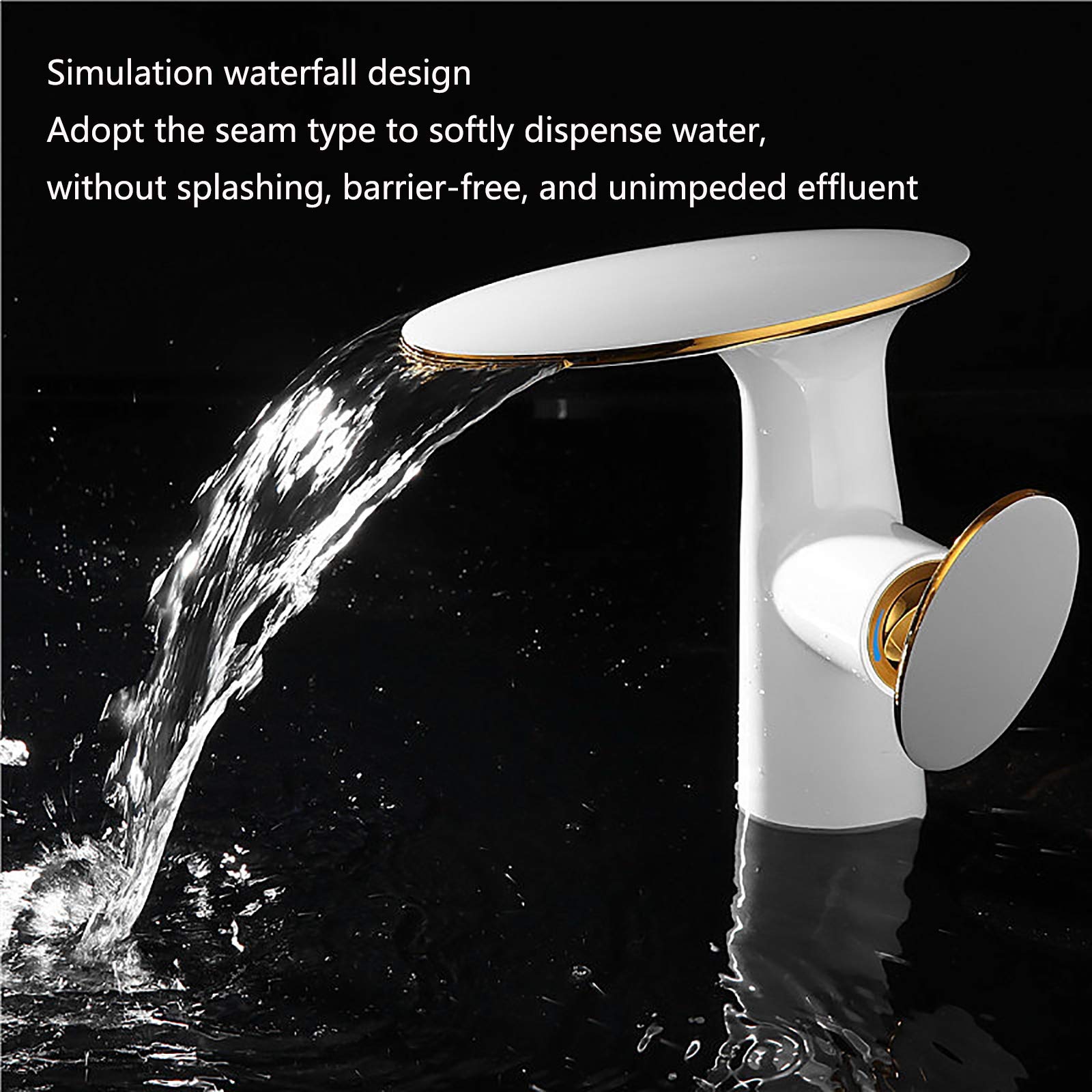 Wasserhahn Bad für Waschbecken Wasserfall Badarmaturen Mischbatterie Waschtischmischer Weiß Einhebel Waschtischarmatur Messing Wasserhahn Bad Waschtischarmatur mit Kalt und Warmwasser Weiß Chrom Hoch