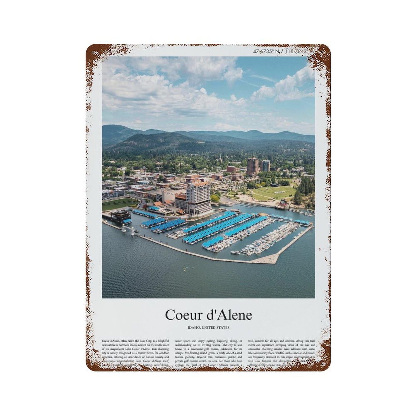 xiaoxiaoshen Coeur D'alene Idaho, United States, USA City Scenery Wall Decor Art Metal Tin Poster Modern Home Decor Art Home Bar Shop Decorations Vintage Sign 40x30cm