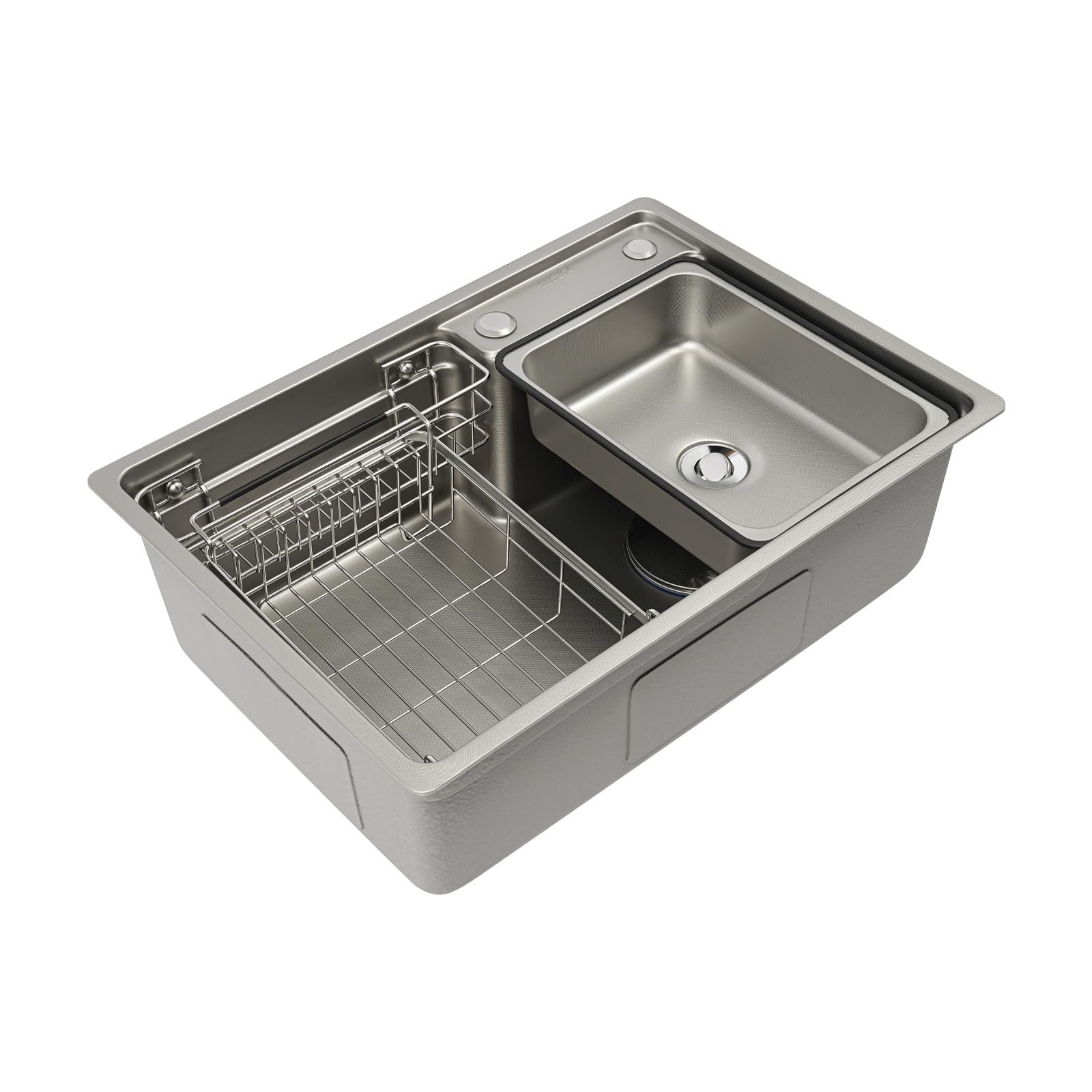 Vielseitige Edelstahl Küchenspüle, 1 becken Einbauspülen Auflagespüle mit Abtropfkorb & Siphon, für ab 58 cm Unterschrank, ideal für Wohnmobil, Vorbereitungsküche & Bar