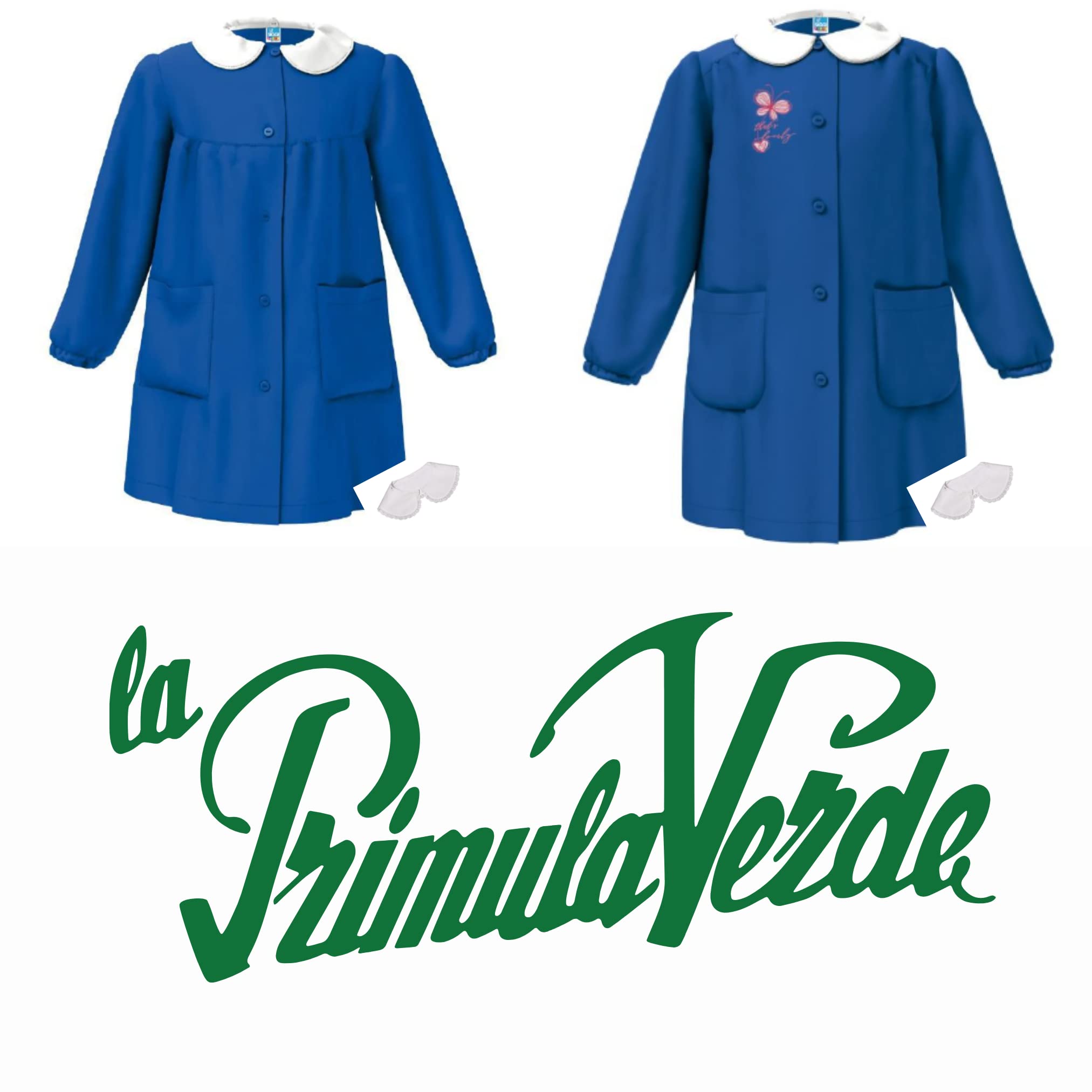 La Primula Verde, Grembiule Scuola Elementare Infanzia da Bambina, Blu, Bottoni, Con e Senza Logo, dai 6 ai 15 anni. Colletto Siggi Bianco acquistabile a Parte per Elementari e Medie