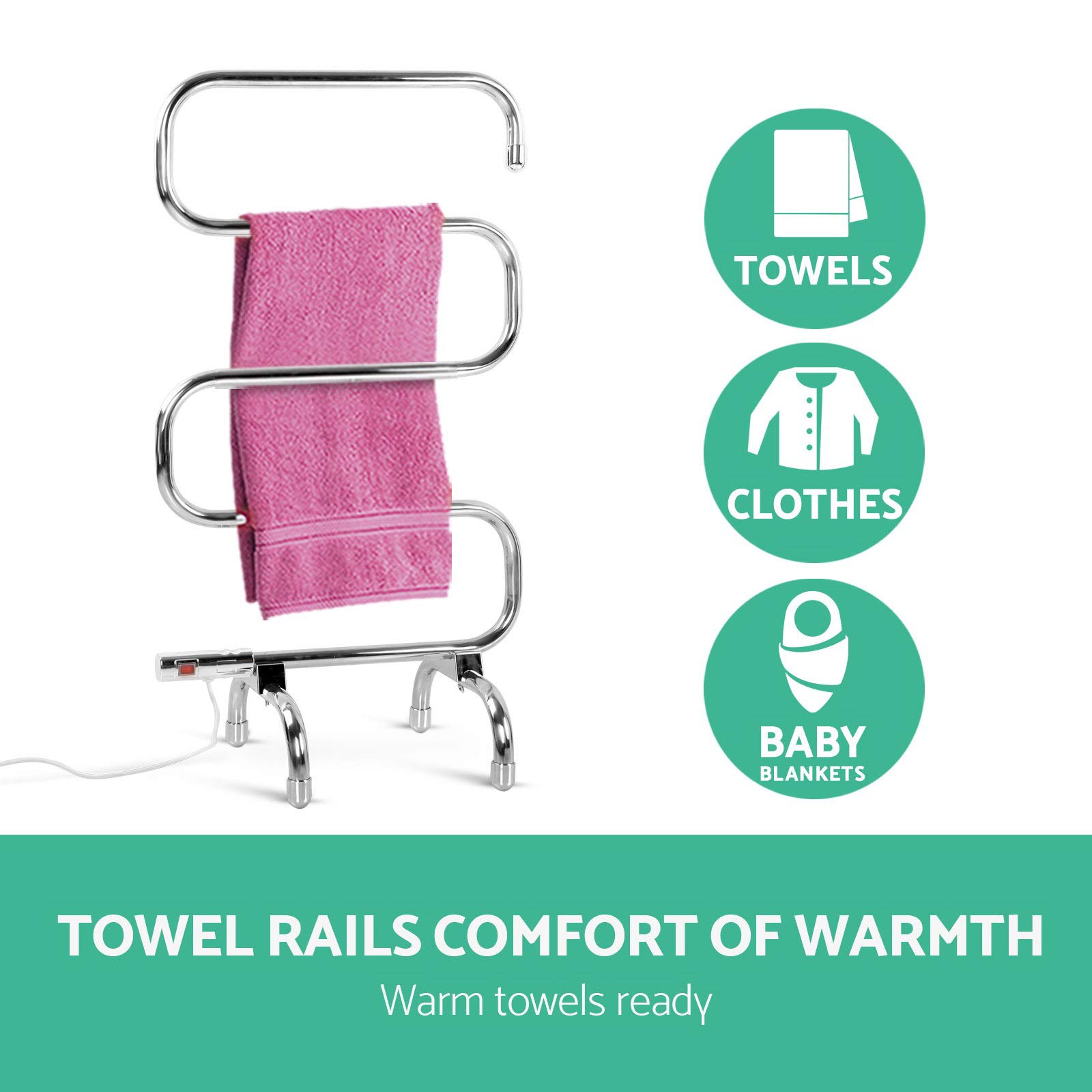 Devanti Electric Heated Towel Rail Rack Rails Stainless Freestanding Shelf: Towel  Racks: Amazon.com.au