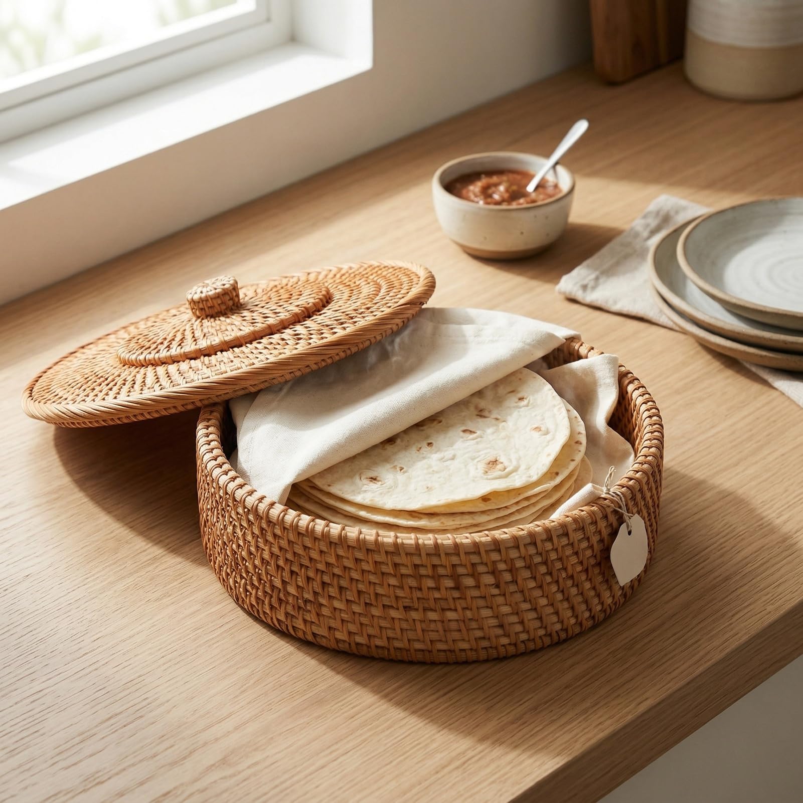 Rattan-Tortilla-Korb mit Deckel, 10,2 Zoll für Wraps
