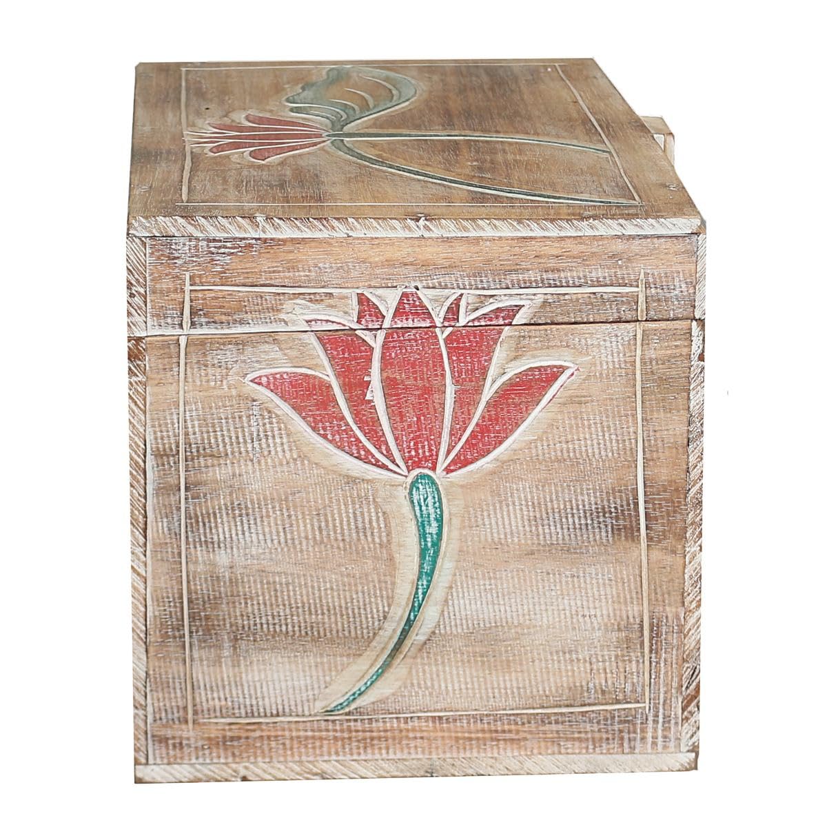Truhe Holzkiste Holztruhe Schatztruhe Kiste Box Palmenholz Holzbox Blumen Schnitzereien Shabby Used Look Modell Baris Mittel 50 cm