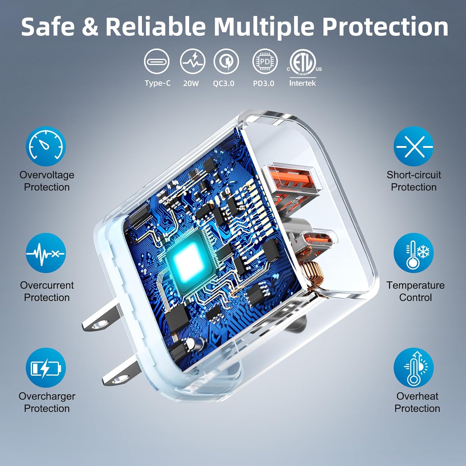 USB C Charger Block, [4 Pack] Dual Port Type C Fast Charging Block 20W USB-C Power Adapter & QC 3.0 USB A Port Type C Wall Charger Plug for iPhone 17/16/15/14/14 Pro/14 Plus/13/12/11,lPad,Galaxy More - Image 4