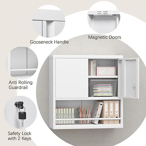Miniatura 50 de LUCYPAL Armario de almacenamiento de metal con 2 puertas de bloqueo y 2 estantes ajustables, gabinete de almacenamiento con cerradura de acero para