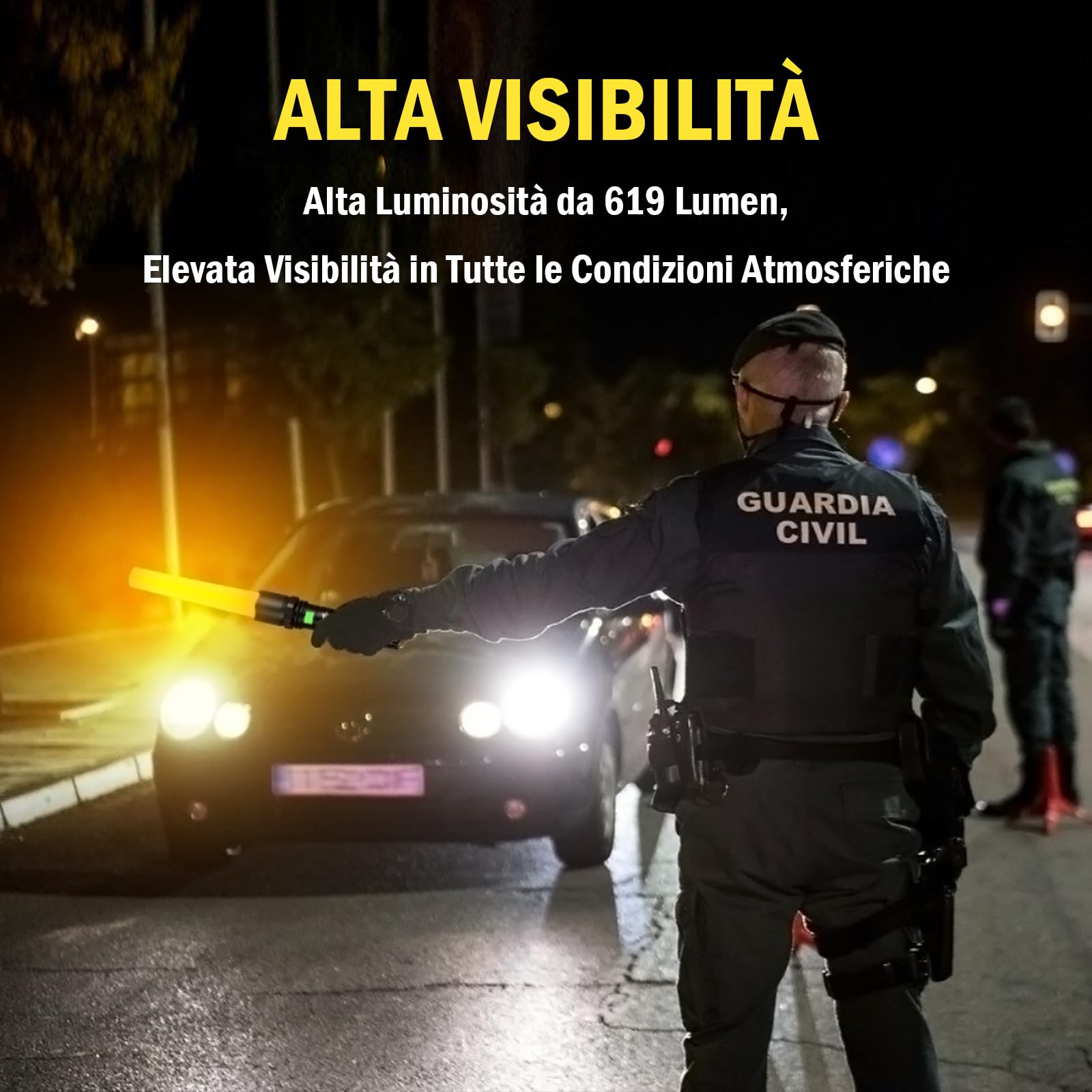 UltraFire Torcia a LED ricaricabile da 12 pollici, 619 lumen, torcia di sicurezza, 3 modalità con lampeggio rosso, USB-C, per il controllo del traffico, aeroporto, vigili del fuoco, parcheggio
