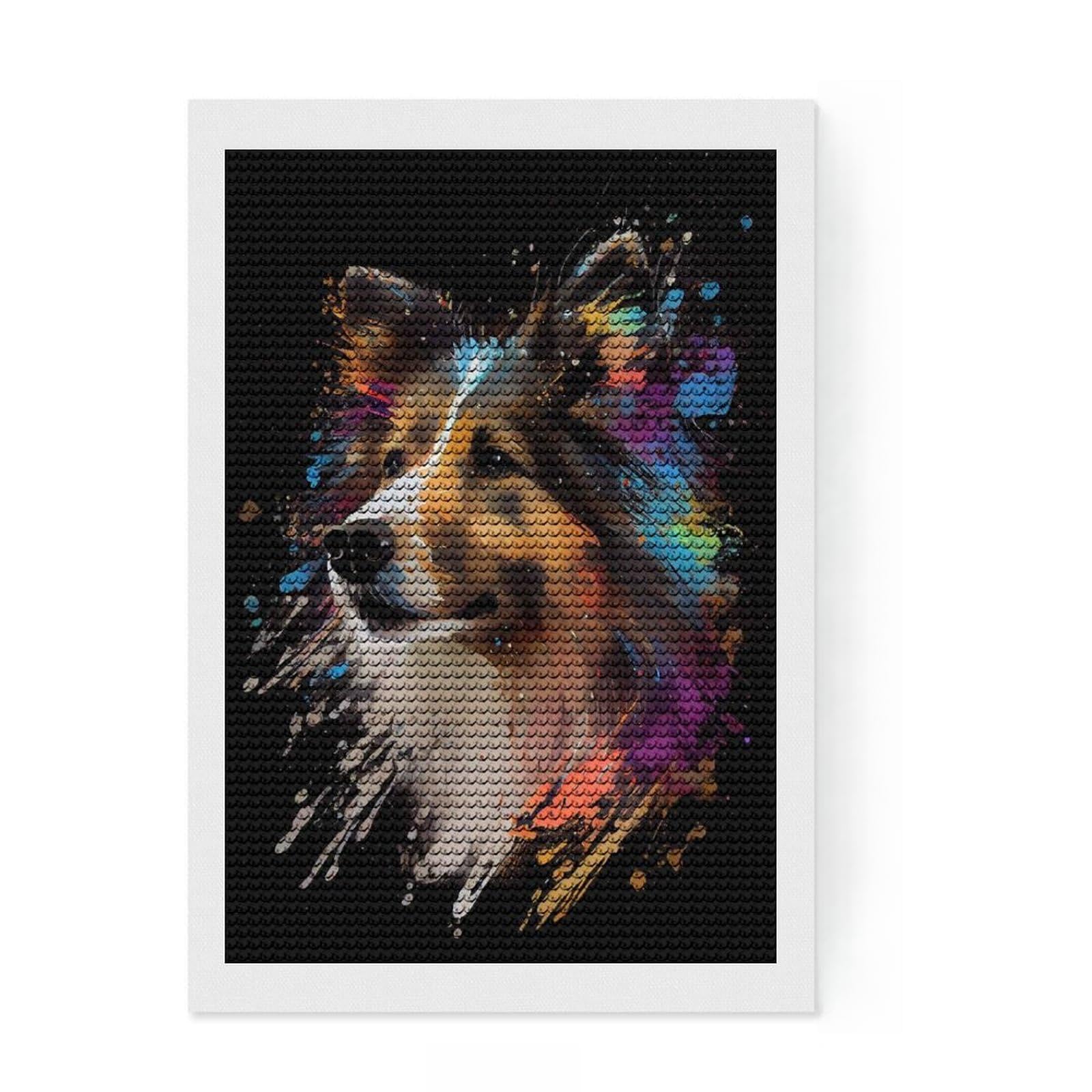 Junmoney Shetland Sheepdog Mini Col DIY Diamond Art Canvas Kit 8"x12", Bedroom Decor, for Craft Lovers, Full Kit Included, Thoughtful Handmade Gift