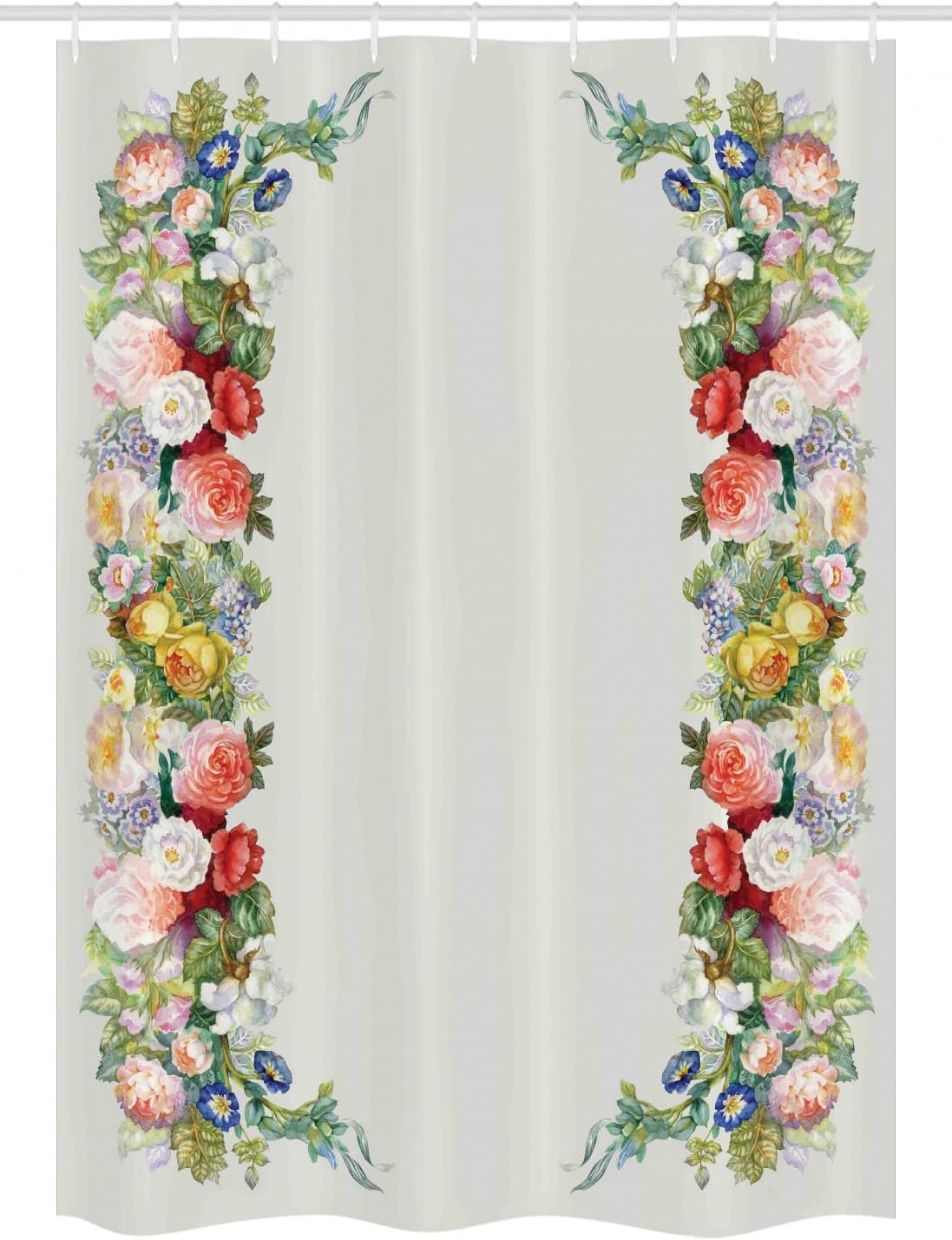 Ambesonne Victorian Stall Shower Curtain, Rose Garland Pastel Tones Jasmine Cornflower Bouquet Classic Bloom Graphic, Fabric Bathroom Decor Set with Hooks, 54" W x 78" L, Red Yellow Green