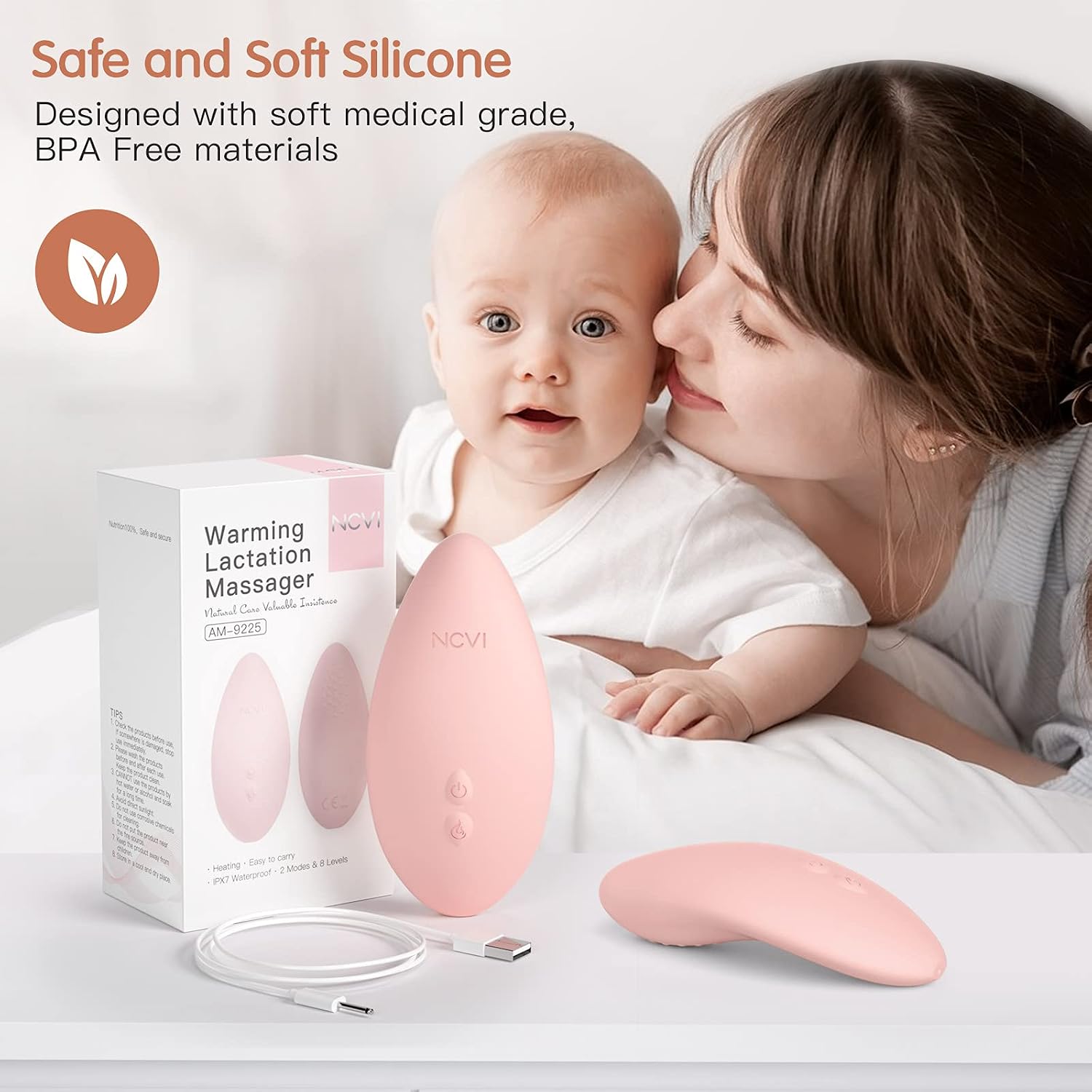 NCVI Warming Lactation Massager,8 Mode&Heating ，Breastfeeding Support for Clogged Ducts，Mastitis, Improve Milk Flow, Engorgement