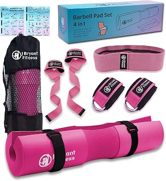 J Bryant Barbell Pad Set for Squats Bench Press, Including Thick Cushioned Hip-Thrusts Pad with Carry Bag, Lifting Straps, Hip Resistance Band & 2 Ankle Straps for Cable Machines
