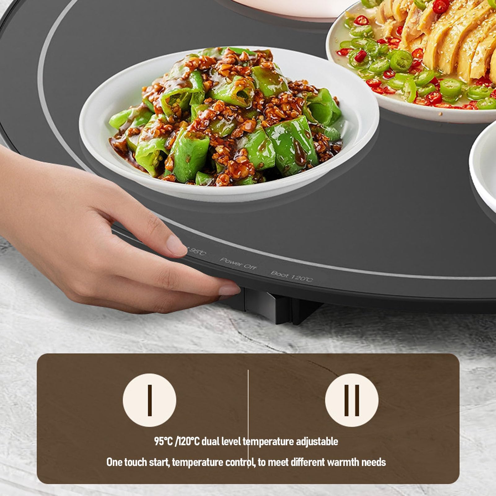 Bandeja de Calentamiento Eléctrico de Alimentos Grande y Calentador Alimentos 200W 18.1 Pulgadas para Fiestas (EU enchufe 220V)