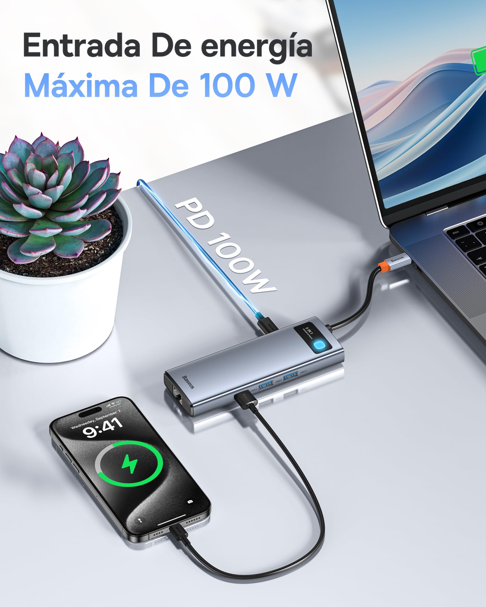 Baseus Docking Station 4K @ 120Hz, 9 en 1 Dockingstationen 2 HDMI Dual Monitor, 1000Mbp Ethernet, 100W PD, TF/SD Kartenleser, 3 USB, Multiport Adapter für MacBook/DELL/HP/Surface/Lenovo und Mehr PC