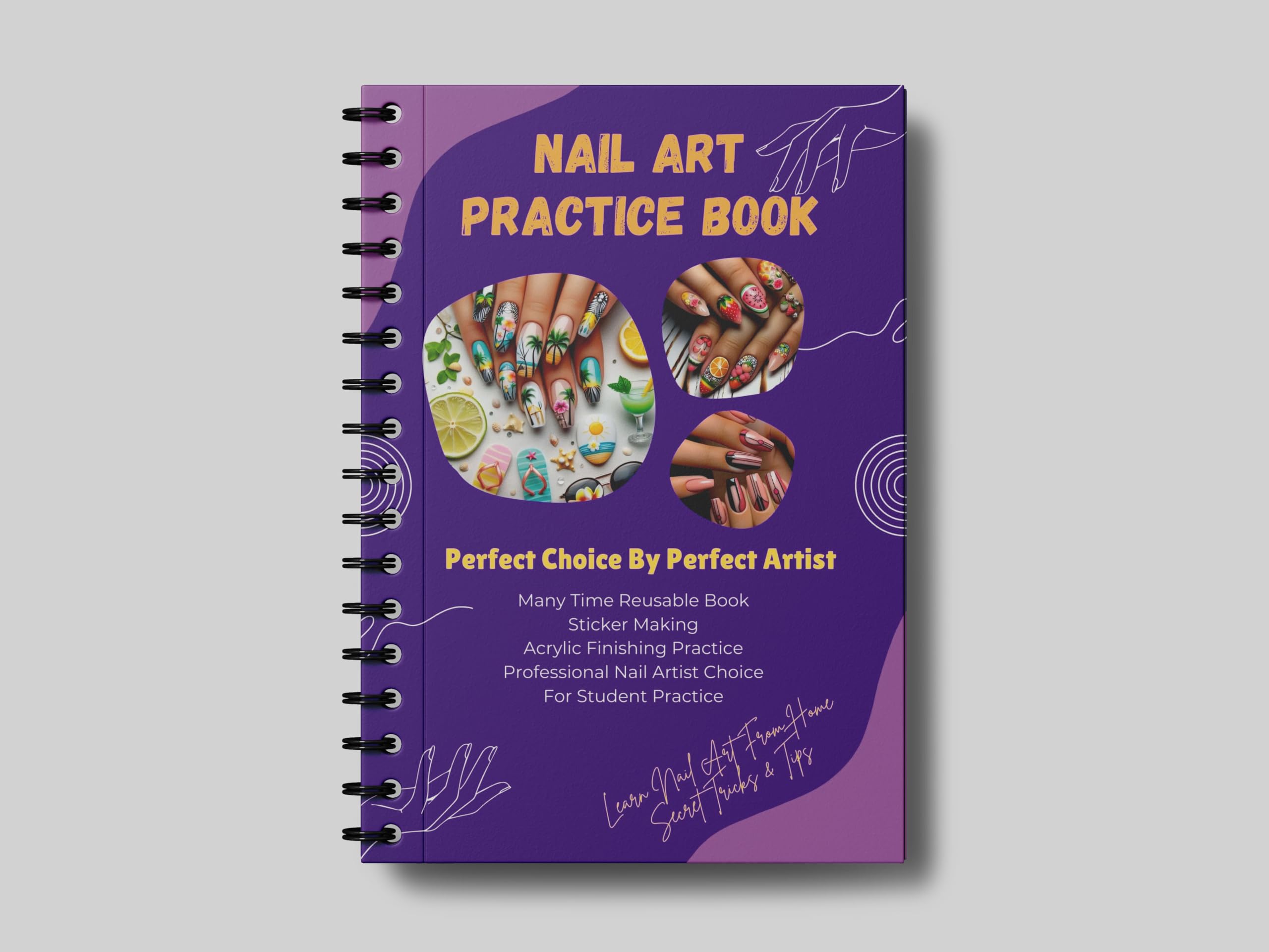 UNIQ Professional Nail Art Practice Book: Reusable Nail Art Training for Beginners and Professionals | Perfect for Sticker Making, Acrylic Finishing, and Student Practice (19 Page)