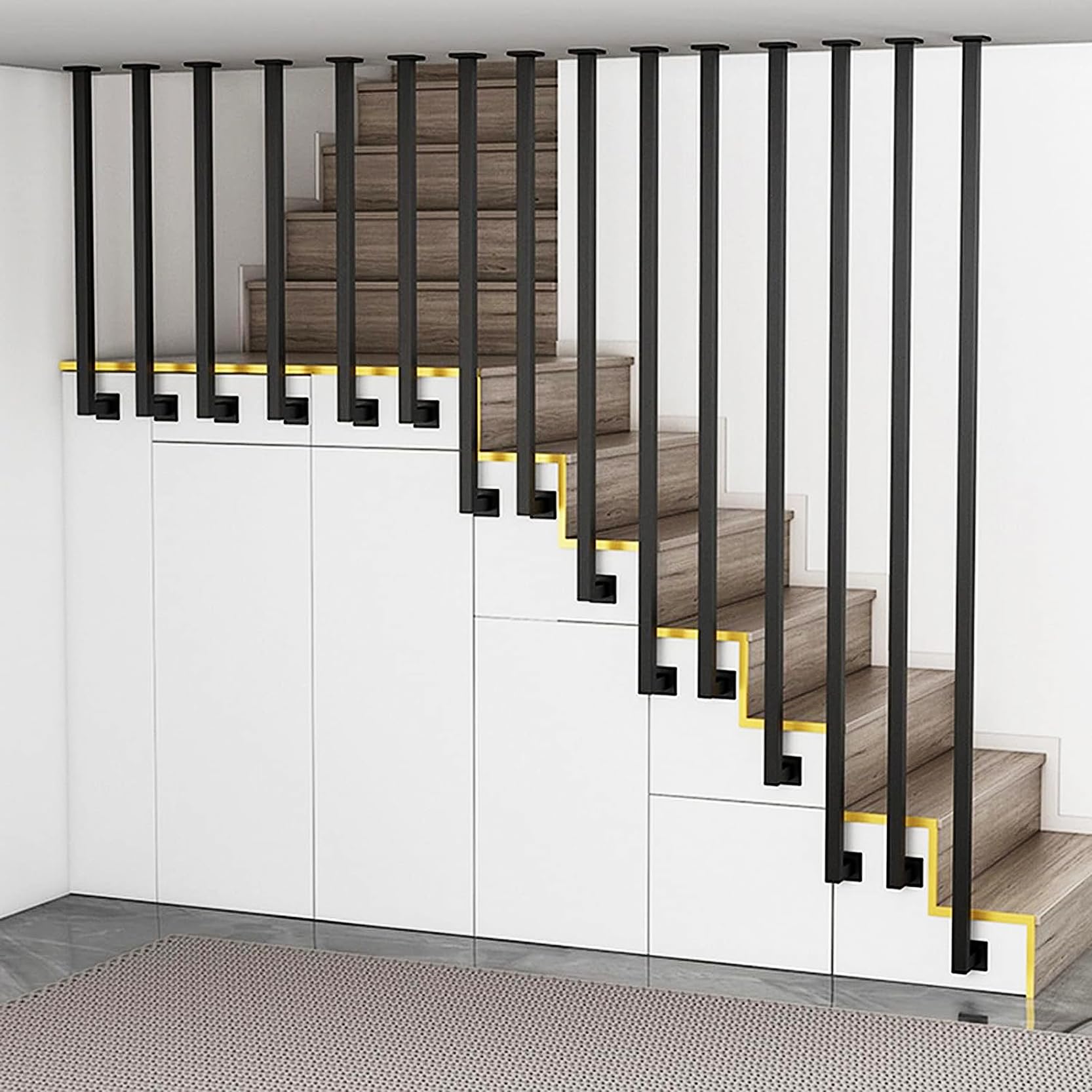 GLDYTVF Side Mount Stair Handrail,L-Shaped Square Pipe Railing,Indoor Galvanized Pipe Banister,Wall Mount Safety Non-Slip Guardrail,for Elderly Kid Corridor Attic Hand Rail(Size:120cm/47.2