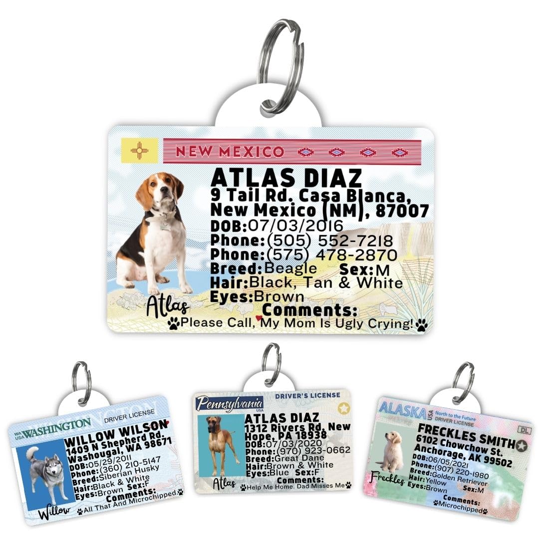 Driver License Custom Dog Tag for Pets and Wallet Card - Dog Tags for Dogs - Dog ID Tag - Personalized Dog ID Tags - Cat ID Tags - Pet ID Tags for Cats - Personalized Pet ID Tags (NewMexico, Tag)
