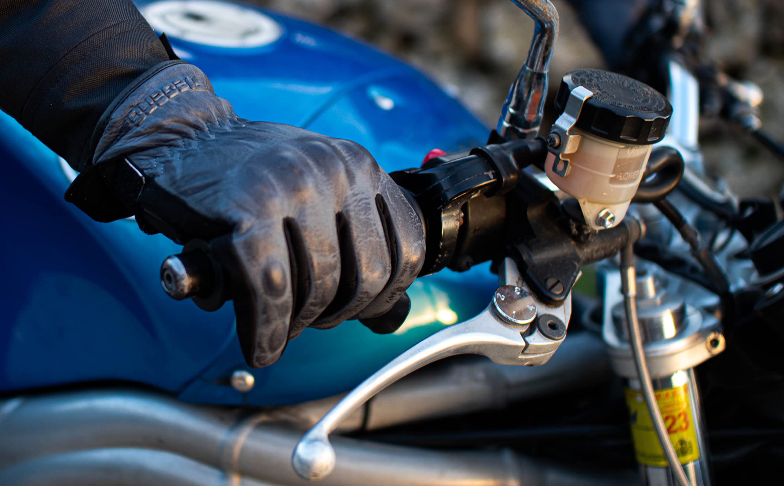 Indus Blue | Moto Rękawice Skórzane Zimowe Wiatrówki Wodoodporne 100% Kozie Skóra Ochronna Kostki i Palce | TPU i Podszewka Zima 3M Thinsulate | homologacja CE - Akcesoria Moto XXS