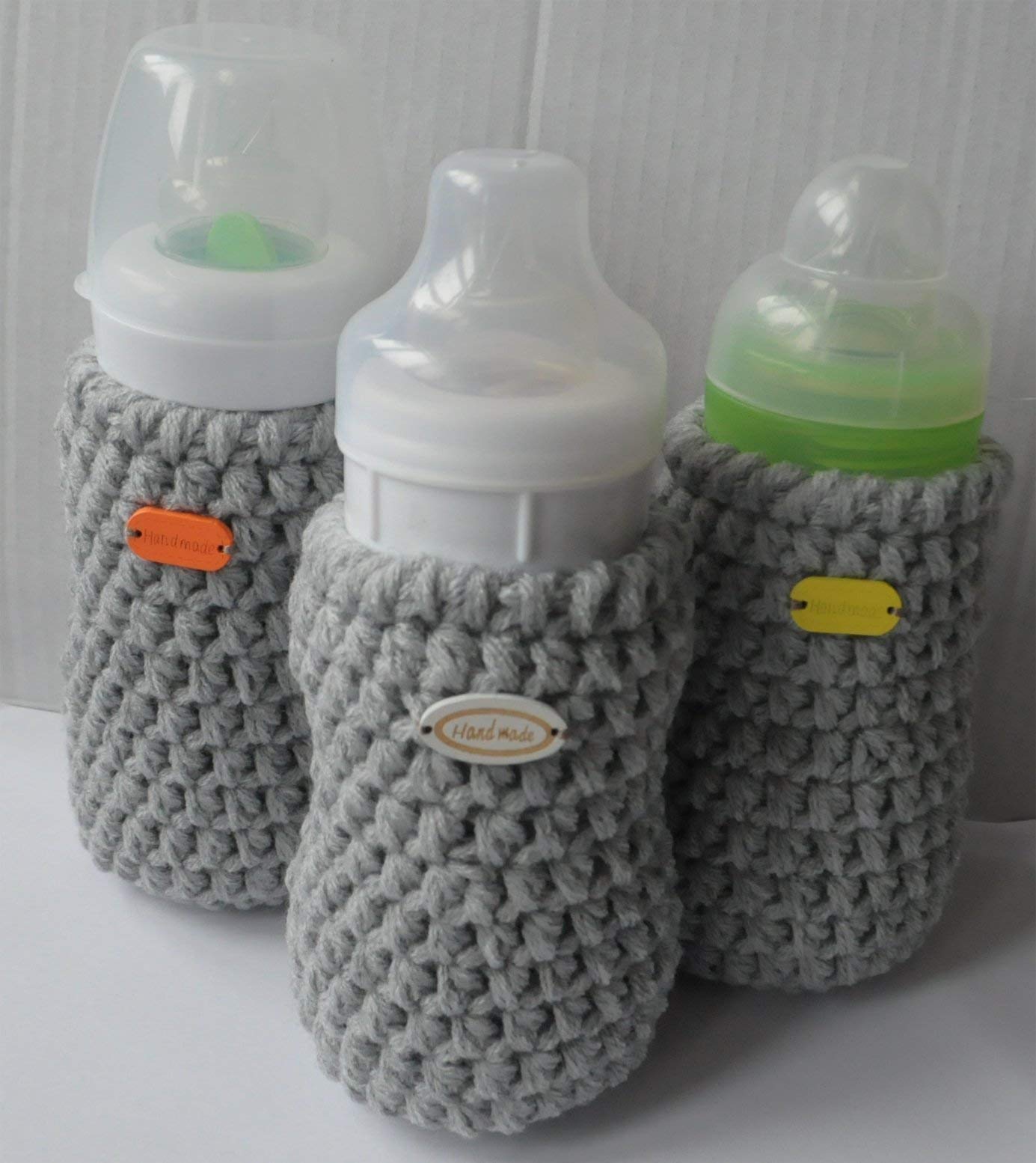 Grey Large Elasticated Baby Bottle Sleeve Warmer Durable