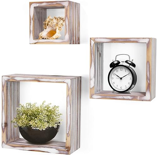 Greenco Estante flotante de 3 cubos, estantes flotantes de montaje en pared fáciles de montar para dormitorios y salas de estar, acabado blanco