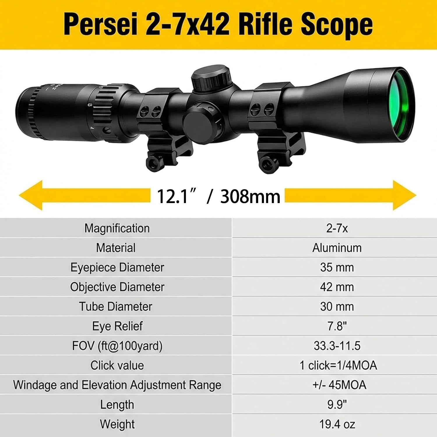Amazon.com : Persei 2-7x42 Long Eye Relief Scope 30mm Tube