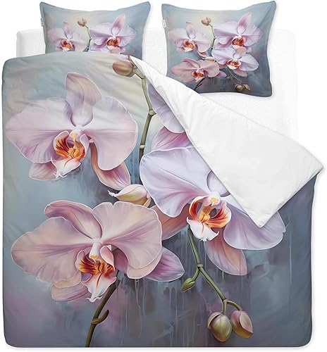 Miniatura 2 de Juego de funda de edredón de orquídea tamaño individual, ropa de cama de flores, decoración de dormitorio, funda de edredón y 2 fundas de almohada