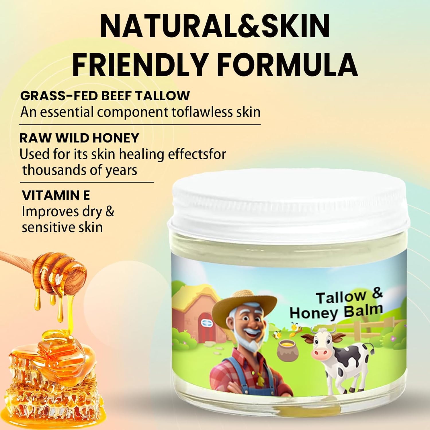 Tallow And Honey Balm | Skin Care Beef Tallow - Handmade All-Natural Moisturizer with Grass-Fed Beef Tallow & Raw Wild Honey for Smooth, Hydrated Skin - Image 4