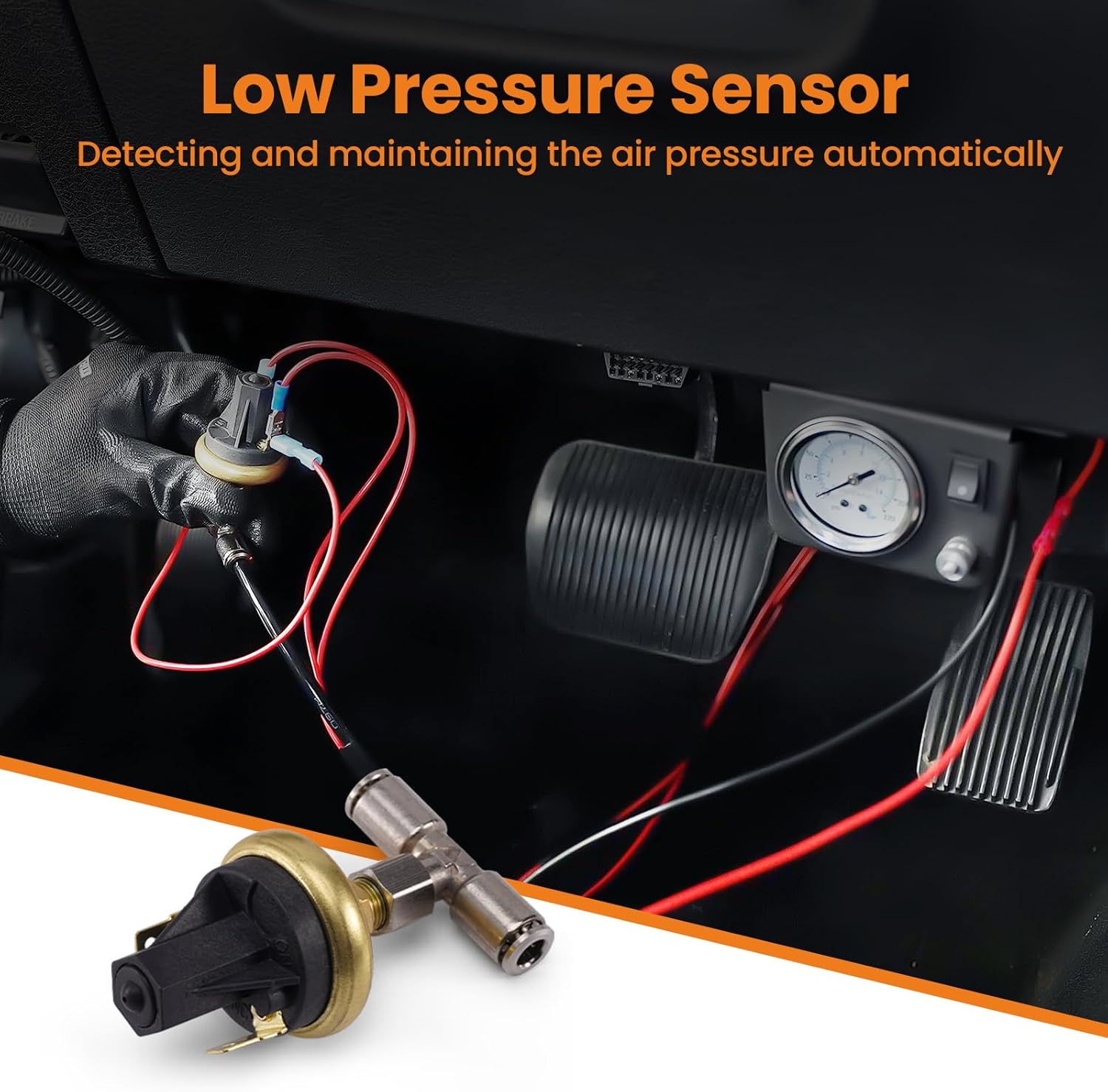 maXpeedingrods On Board Air Compressor System with Low Pressure Sensor Analog Gauge Air Line Fittings Universal Air Compressor Kit for Trucks Vans