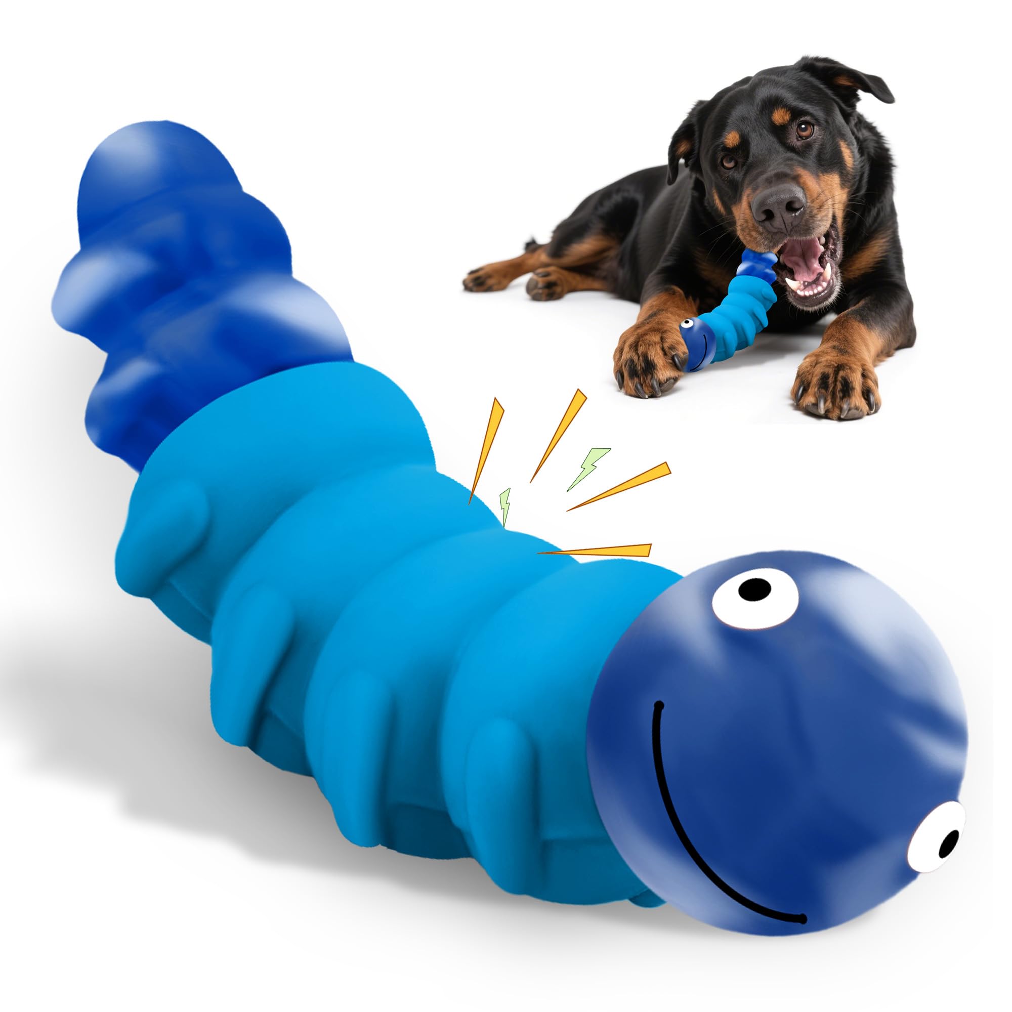 FuntasticFinds Indestruktibles Hundespielzeug für Starke Kauer & große Hunde - Kausicheres Nylon & Gummispielzeug mit Beef-Geschmack - Quietschendes Spielzeug gegen Langeweile & Stress (Blau)