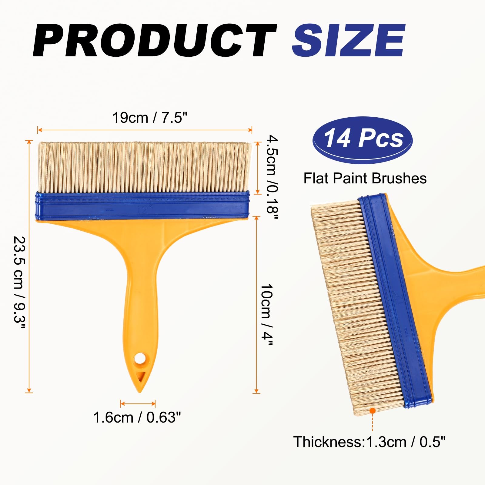 QUARKZMAN 14 Pinceles Pintura 7.5" Planos Sin Desprendimiento Cerdas Nylon con Mango Amarillo Plástico para Pinturas Arte Artesanía Barnices Pegamentos Gesso Paredes Muebles Vallas Terrazas