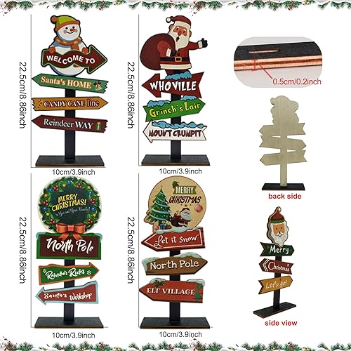 Miniatura 3 de Decoraciones de Mesa de Navidad, 4 Letreros Rectangulares de Madera, Estilo Rústico de Granja, Policromado, 8.86 x 4.72 Pulgadas, Montaje en Pared