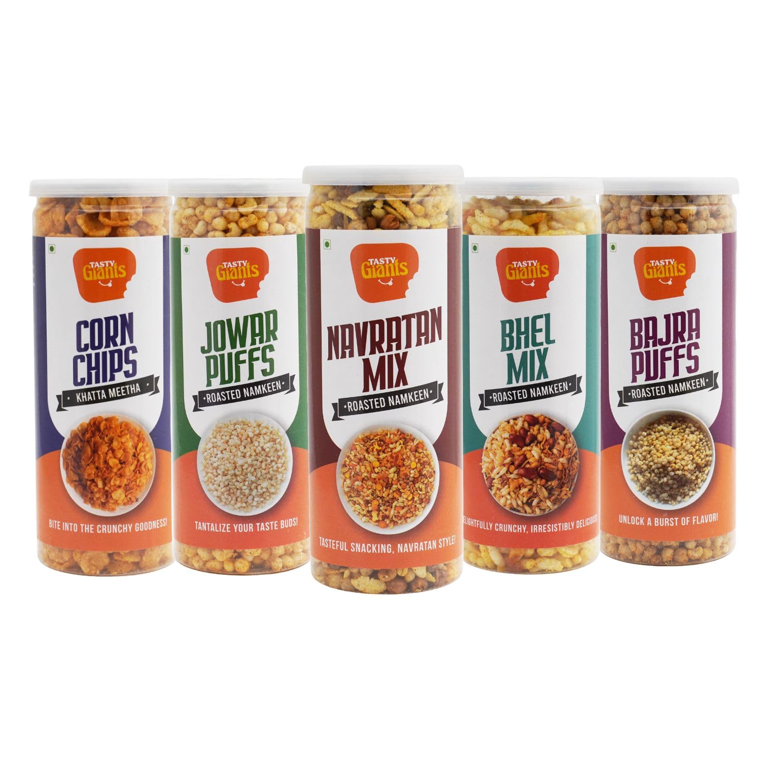 Tasty Giants Roasted Snacks Combo (295g) | Roasted Namkeen | Oil-Free Snacks | Namkeen Combo Pack | Healthy Snacks | Navratan Mix, Bhel Mix, Corn Chips, Jowar & Bajra Puffs (B0CJ97WJPT) Amazon Price History, Amazon Price Tracker