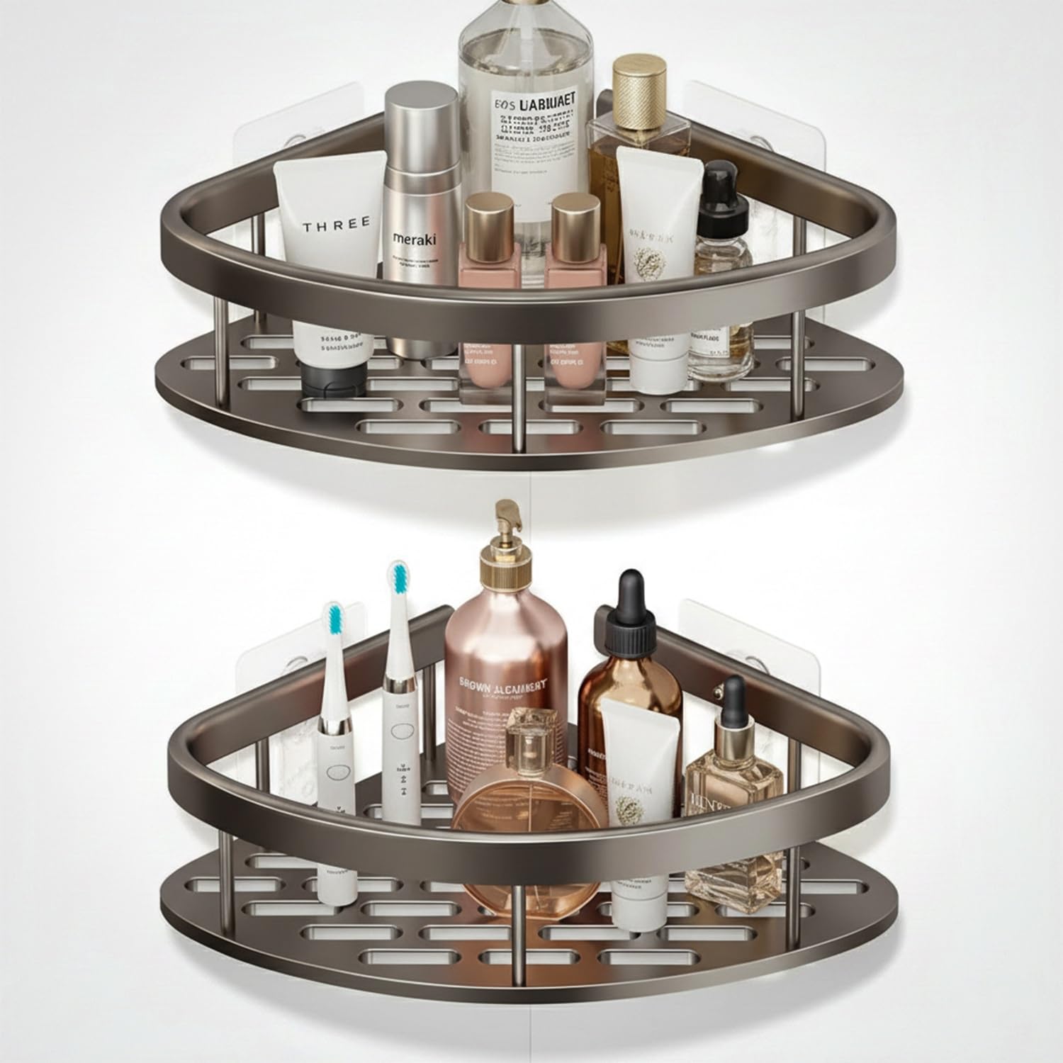 Hasselt Pack of 2, Self Adhesive Bathroom Corner Shelf for Wall Shelf Organizer Wall Mounted Aluminum Bathroom Shelves Rack Holder Stand for Bathroom Accessories Organiser Without Drill