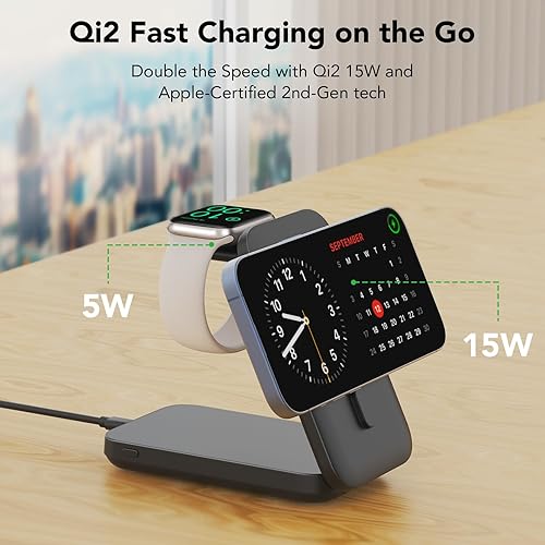 Miniatura 2 de Qi2 Power Bank, certificado Estación de carga 2 en 1 incorporada, batería de 10000 mAh compatible con iPhone 171615141312 MagSafe, soporte magnético