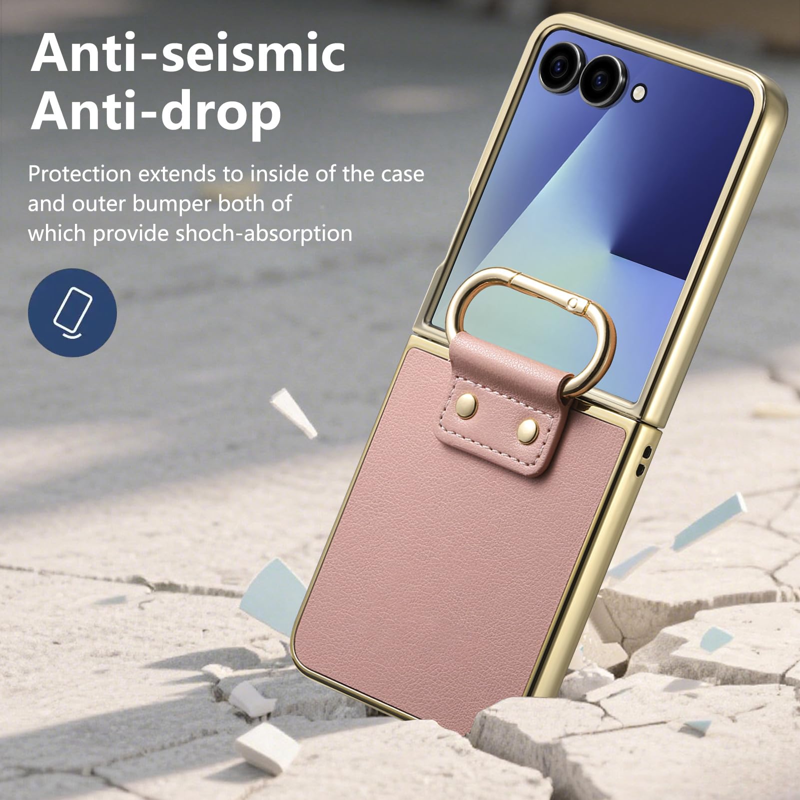 Skórzane etui do Motorola RAZR 70 Ultra/70+/70, platerowany pierścień wisiorek cienka obudowa stylowa złota krawędź zapobiegająca upadkowi pokrowiec, różowy, 70