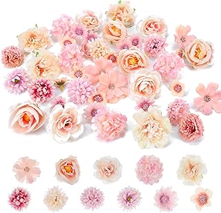 Nogeqi 42PCS Fake Flower Heads, Silk Pink Artificial Flowers for Crafts ...