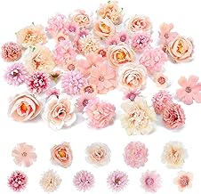 Nogeqi 42PCS Fake Flower Heads, Silk Pink Artificial Flowers for Crafts DIY Wreath, Centerpieces, Home Decoration, Faux Cake Flowers for Wedding Bridal Party Baby Shower Supplies