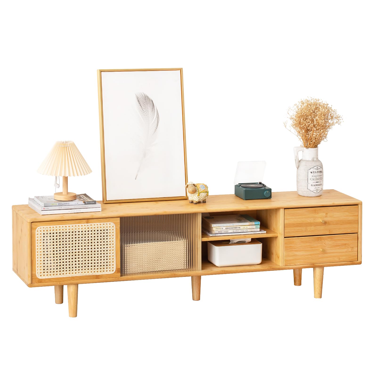 Amazon.com: Tiita Rattan TV Stand for 55 60 Inch TV, Bamboo
