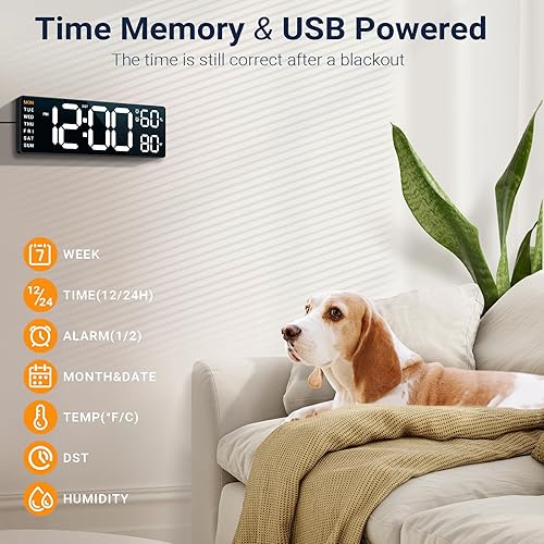 Miniatura 6 de Reloj de pared digital de 10" Reloj de doble alarma con montaje en pared, decoración para sala de estar, aula, escritorio de oficina, regalos para