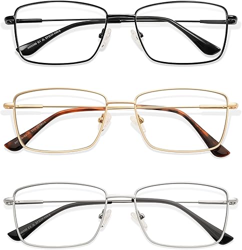 Miniatura 1 de Paquete de 3 lentes de lectura retro con bloqueo de luz azul para mujeres y hombres, bisagra de resorte de metal, filtro antirreflejos AM6090