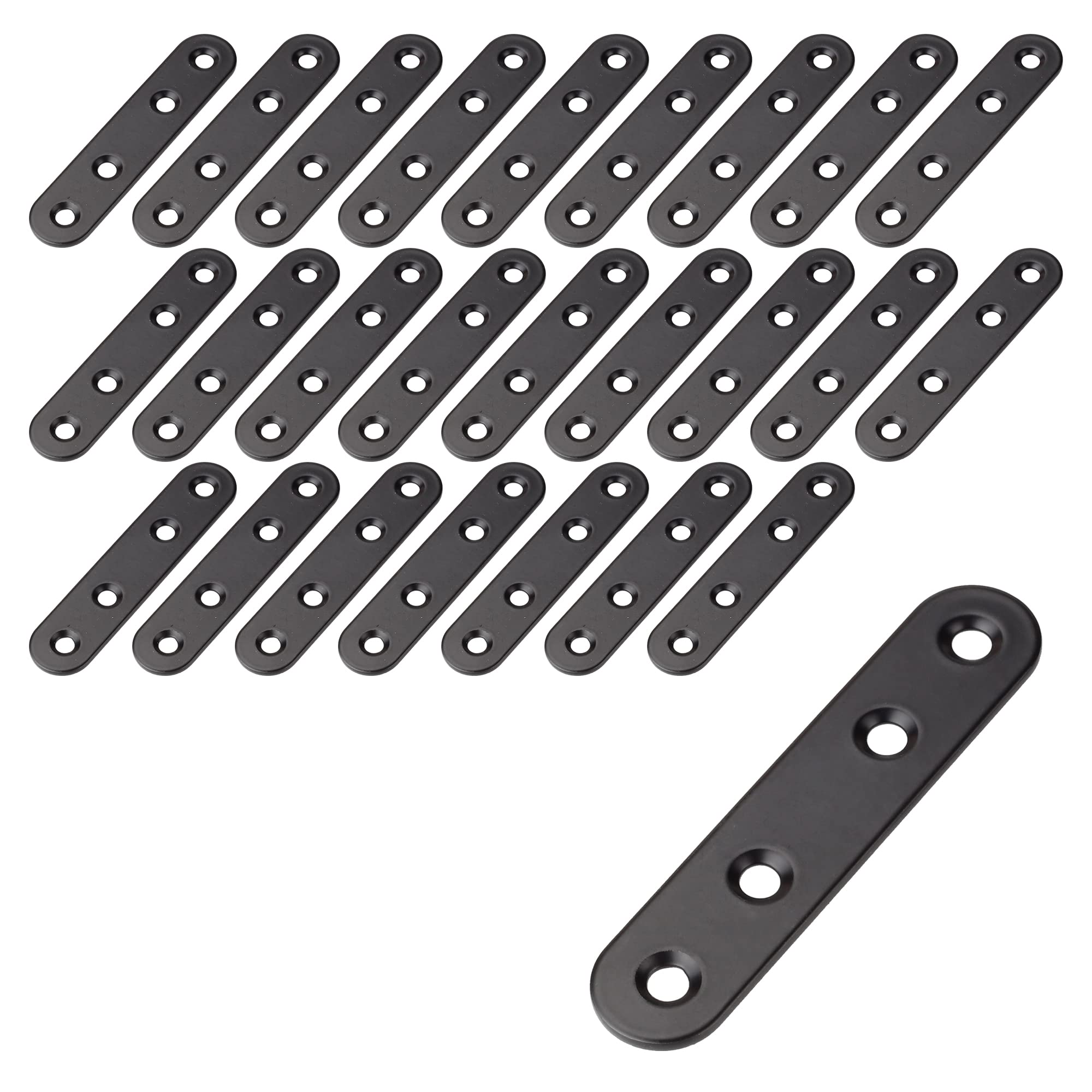 WELLOCKS Stainless Steel Straight Brackets Flat Corner Brace Metal Shelf 25PCS 3.2 x 0.6'' for Mending Fixing Repairs Bracket Connector Black (DL08825)