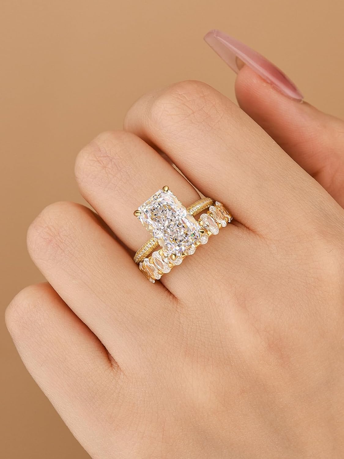 4.5 Carat Radiant Cut Bridal Ring Set for Women, S925 Silver AAAAA Cubic Zirconia Bridal Engagement Ring and Wedding Bands - Image 3