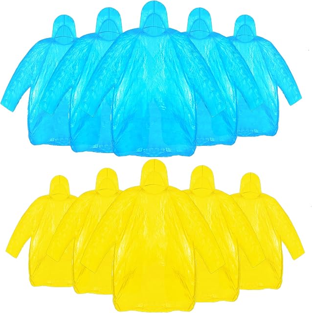 Pufeuoo 10 Pack Disposable Rain Ponchos, Emergency Raincoats for Women & Men Adult Waterproof Portable Raincoat for Hiking,Travel,Outdoor,Camping
