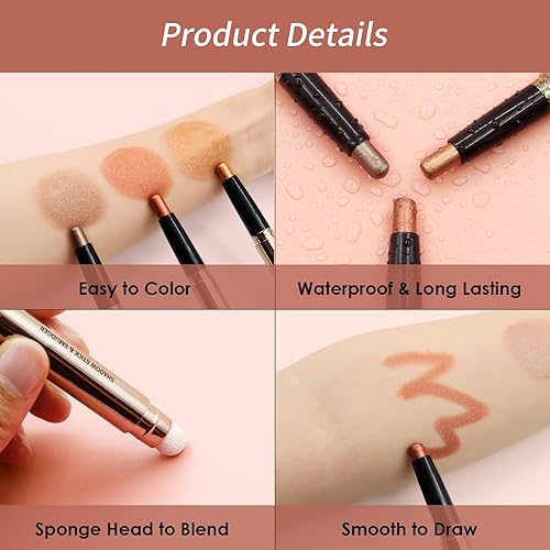 Miniatura 3 de POPMISOLER Juego de 3 barras de sombra de ojos con purpurina, a prueba de manchas, crema a prueba de manchas, lápiz de sombra de ojos marrón con