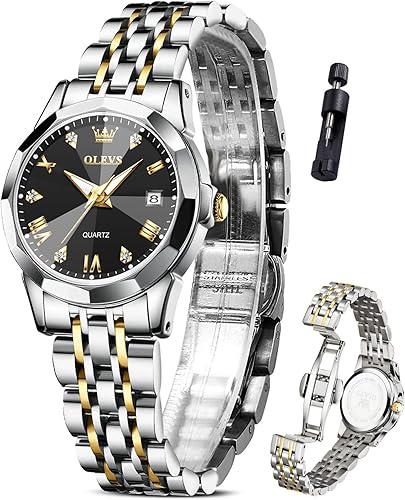OLEVS Reloj de pulsera para mujer, pequeño reloj de pulsera de acero inoxidable para mujer, reloj analógico de cuarzo para mujer
