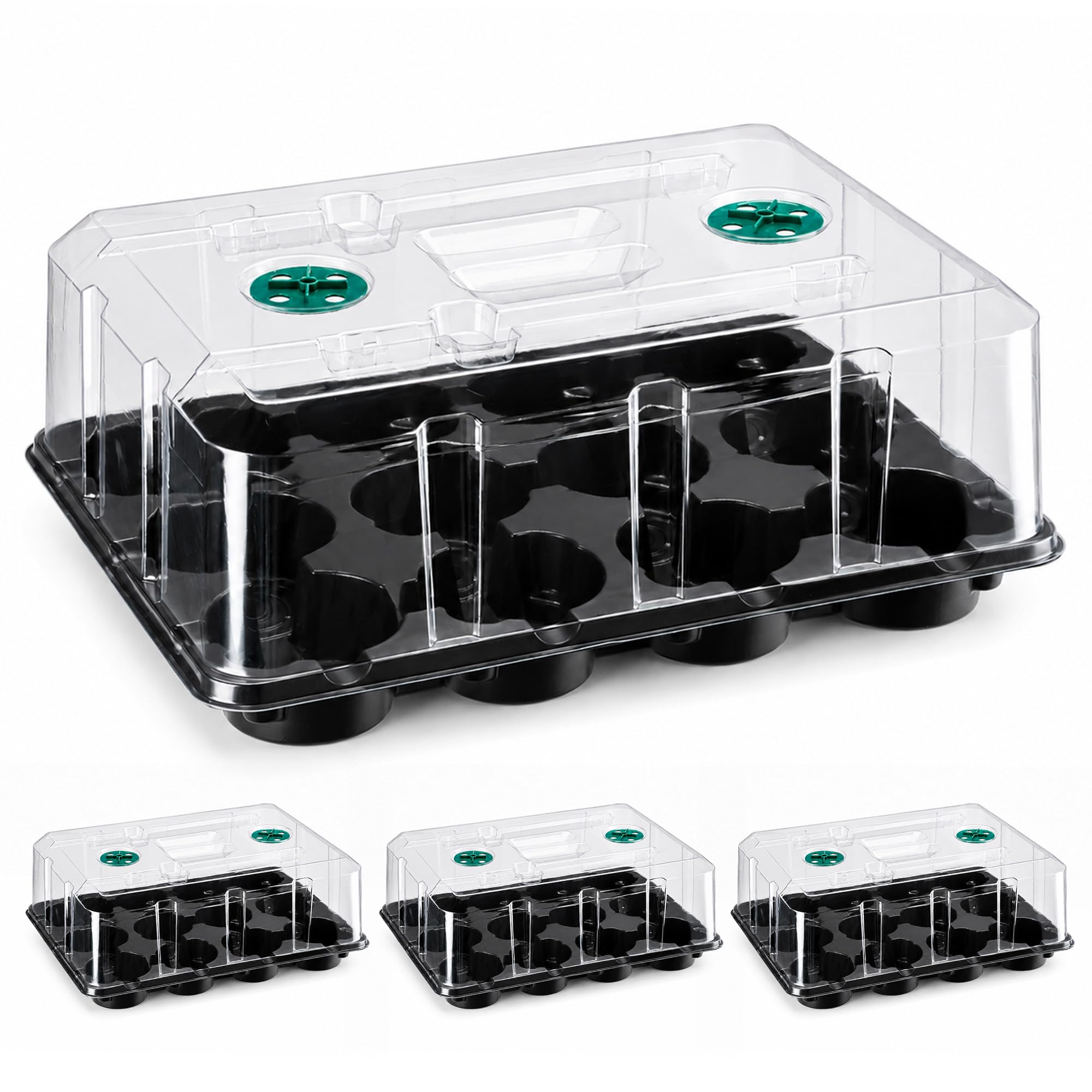homenote 4 Inch Seed Starting Trays with Humidity Domes for Plants, 4 Pack 12-Cell Seedling Starter Trays, Plant Starter Germination Trays for Pots Seedlings for Indoor,4" Opening Compatible Pots
