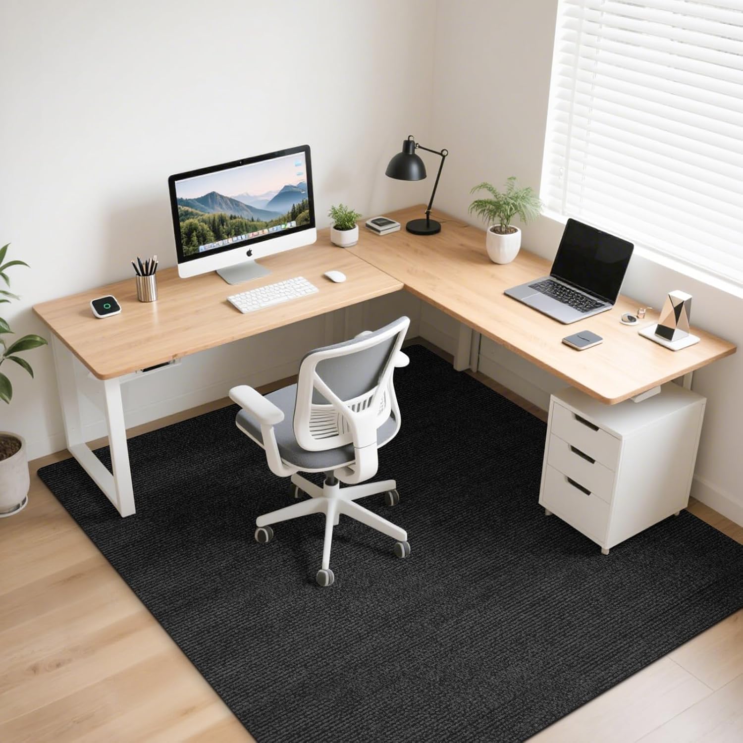 Office Chair Mat for Hardwood Floors 63" x 51", Durable Non-Slip Large Tile Floor Protector, Anti-Scratch Thick Heavy-Duty Recyclable Gliding Desk Mats for Computer Rolling Chairs, Slate Black